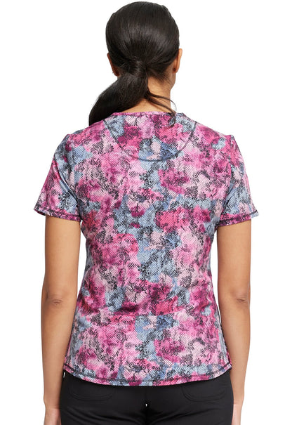 Floral Cherokee Infinity Print Round Neck Scrub Top CK880 HIMI - Scrubs Select