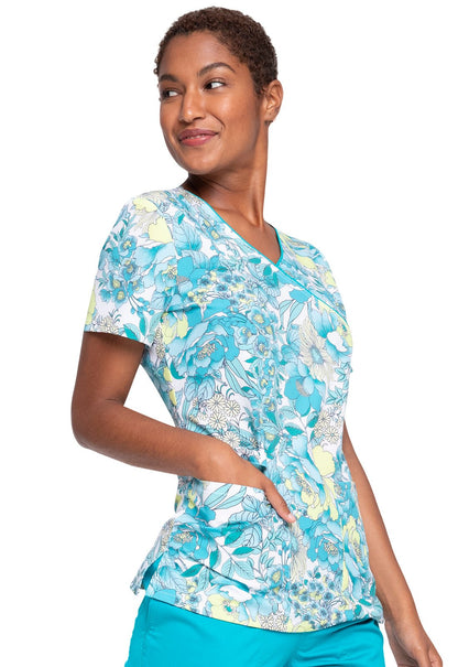 Floral Cherokee Print Mock Wrap Scrub Top CK688 VTFL - Scrubs Select