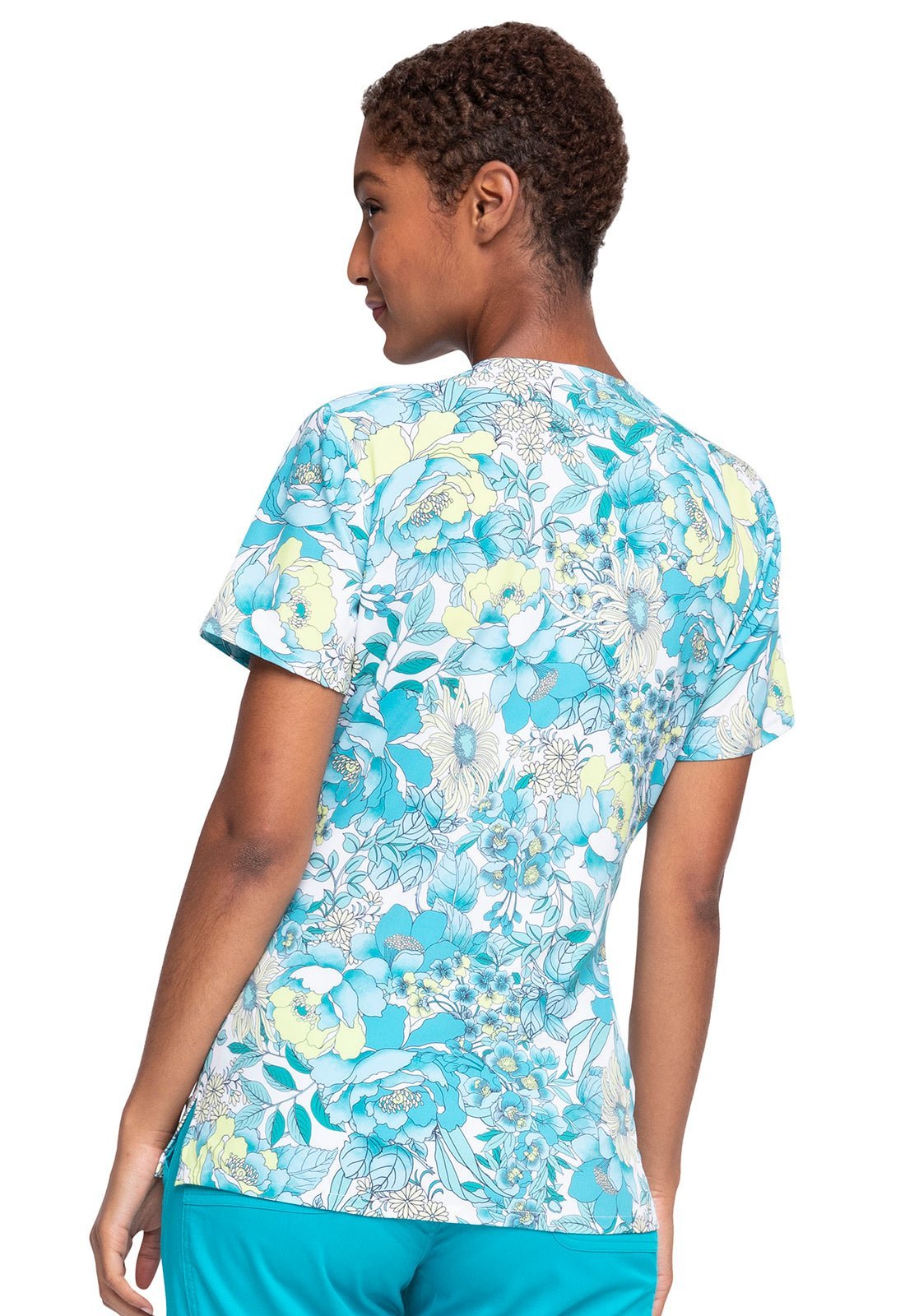 Floral Cherokee Print Mock Wrap Scrub Top CK688 VTFL - Scrubs Select