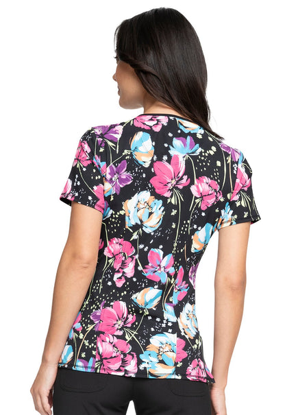 Floral Cherokee Print Round Neck Scrub Top CK609 PDPT - Scrubs Select