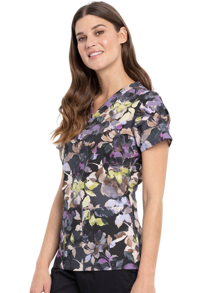 Floral Cherokee Print V Neck Scrub Top CK616 NTBC - Scrubs Select