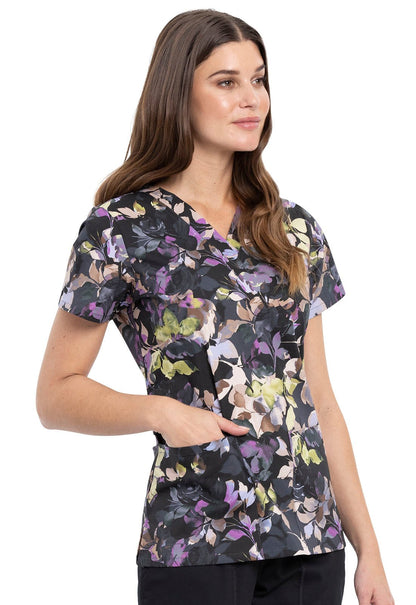 Floral Cherokee Print V Neck Scrub Top CK616 NTBC - Scrubs Select