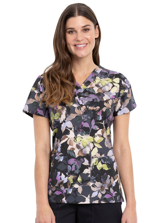 Floral Cherokee Print V Neck Scrub Top CK616 NTBC - Scrubs Select