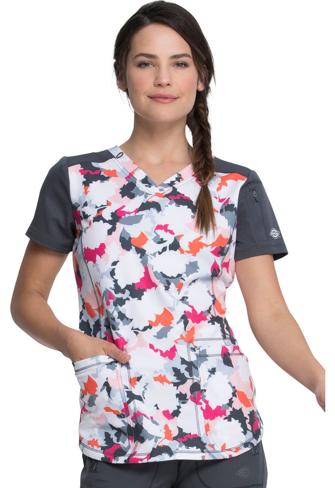 Floral Dickies Dynamix Print V Neck Scrub Top DK732 FAWF - Scrubs Select