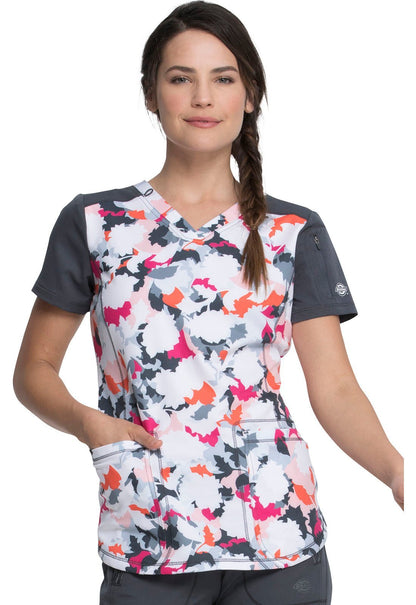 Floral Dickies Dynamix Print V Neck Scrub Top DK732 FAWF - Scrubs Select
