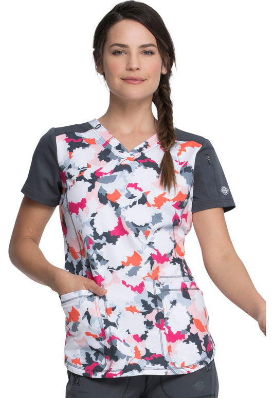 Floral Dickies Dynamix Print V Neck Scrub Top DK732 FAWF - Scrubs Select