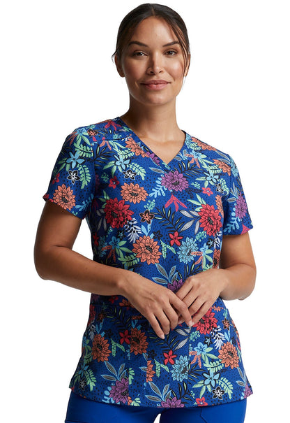 Floral Dickies EDS Print V Neck Scrub Top DK616 TRBM - Scrubs Select
