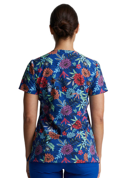 Floral Dickies EDS Print V Neck Scrub Top DK616 TRBM - Scrubs Select