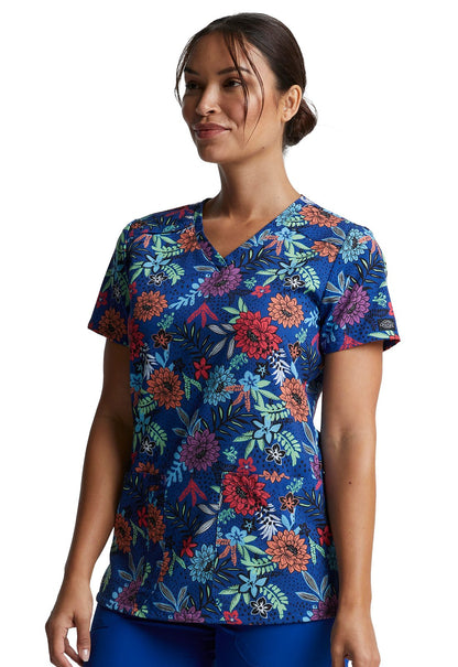 Floral Dickies EDS Print V Neck Scrub Top DK616 TRBM - Scrubs Select