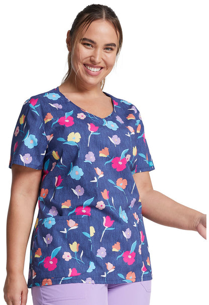 Floral Dickies Print V Neck Scrub Top DK700 DNGD - Scrubs Select