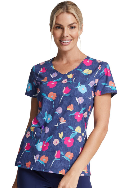 Floral Dickies Print V Neck Scrub Top DK700 DNGD - Scrubs Select