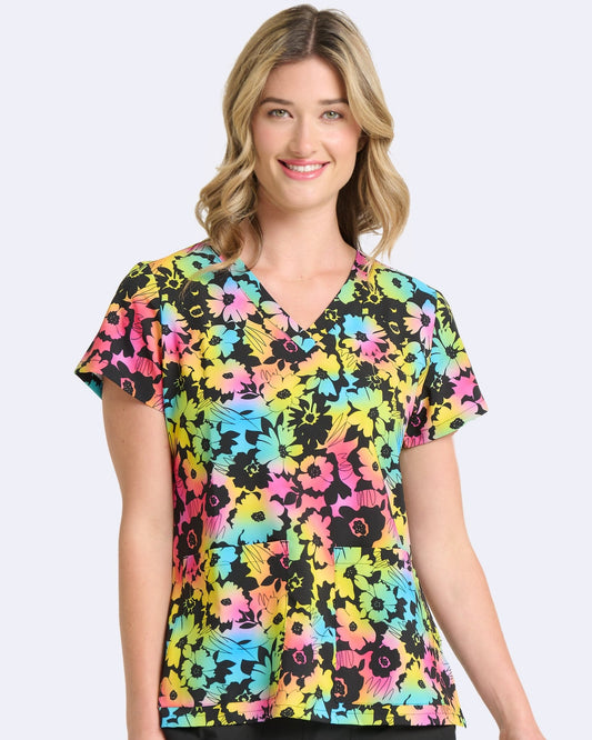 Floral Glow Zavate Print Scrub V Neck Top 1054 FLGW - Scrubs Select
