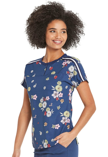 Floral Heartsoul Print Round Neck Scrub Top HS831 FYFW - Scrubs Select
