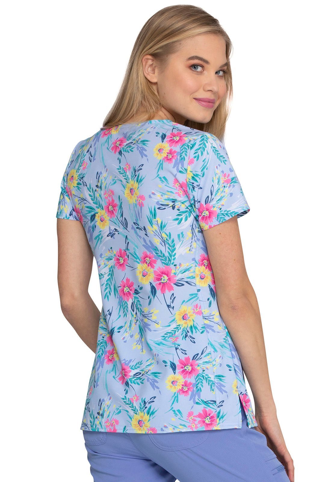 Floral HeartSoul Print Shaped V Neck Scrub Top HS601 LEGG - Scrubs Select