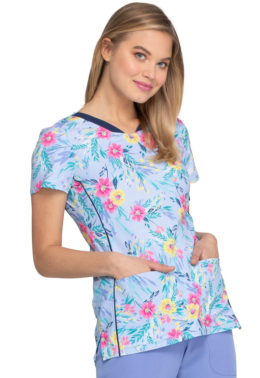 Floral HeartSoul Print Shaped V Neck Scrub Top HS601 LEGG - Scrubs Select