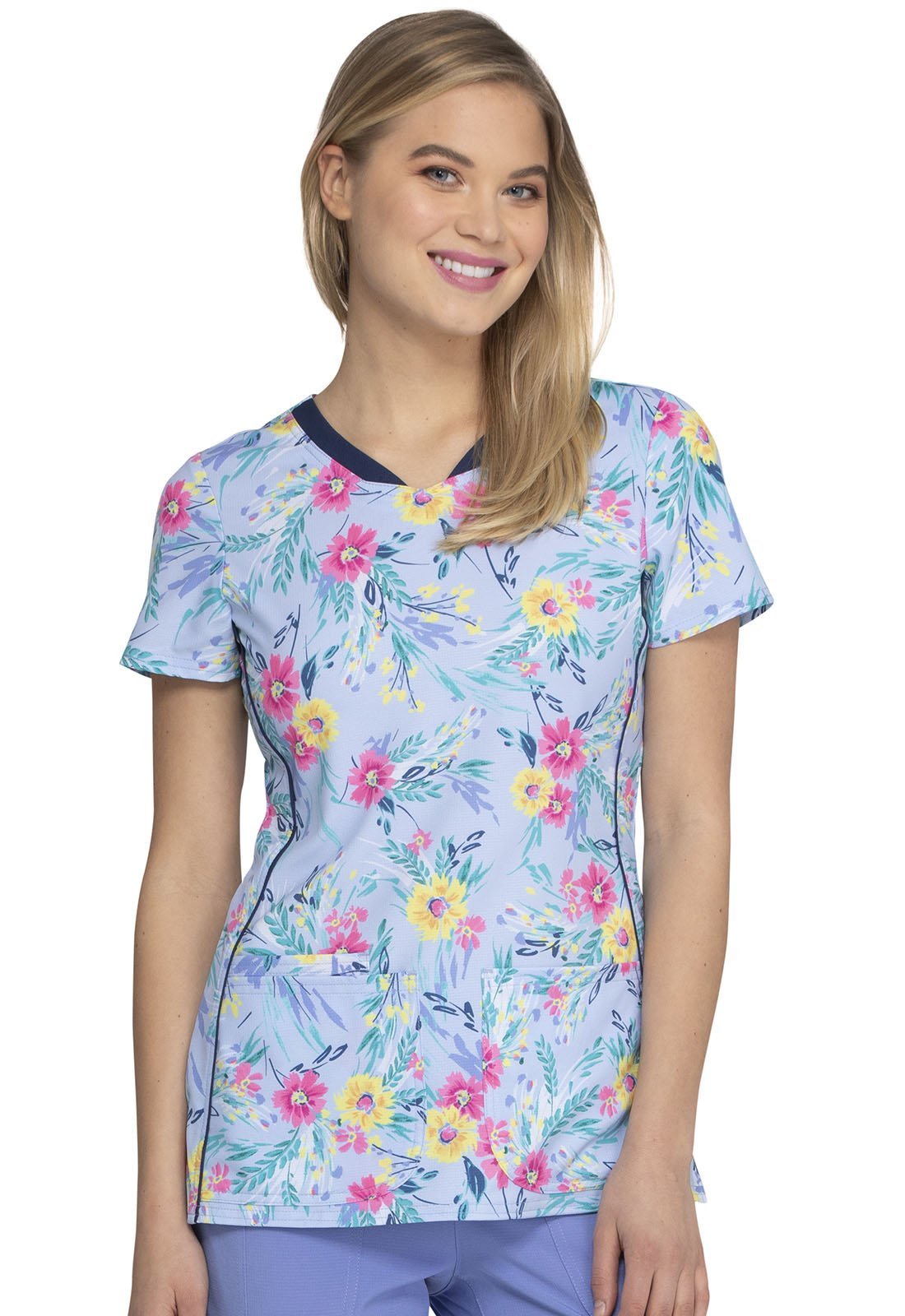 Floral HeartSoul Print Shaped V Neck Scrub Top HS601 LEGG - Scrubs Select