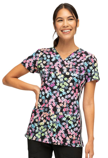 Floral Heartsoul Print V Neck Scrub Top HS720 RWBM - Scrubs Select