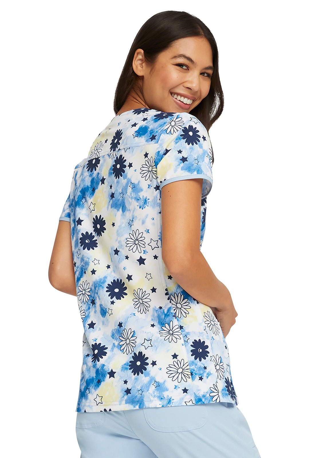 Floral Heartsoul Print V Neck Scrub Top HS878 DYSP - Scrubs Select