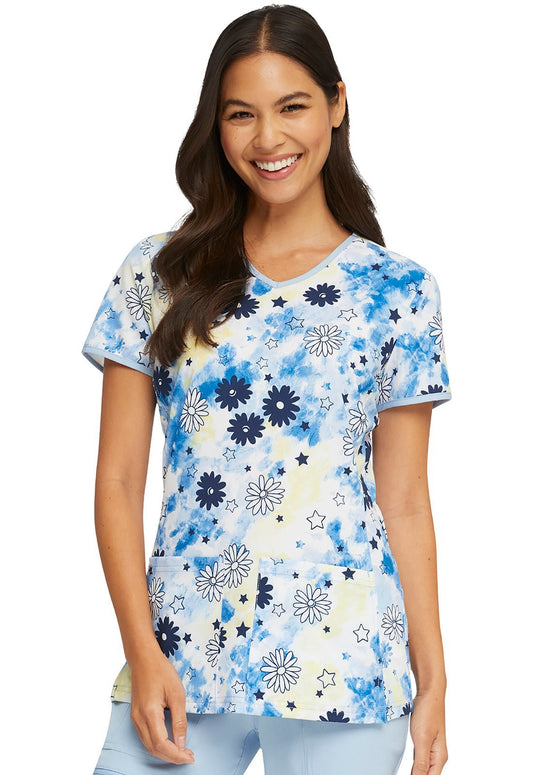 Floral Heartsoul Print V Neck Scrub Top HS878 DYSP - Scrubs Select
