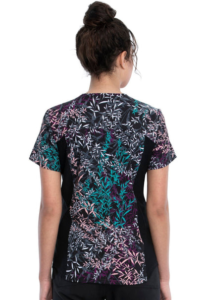 Floral Print Cherokee iFlex V Neck Knit Panel Scrub Top CK732 JUSB - Scrubs Select