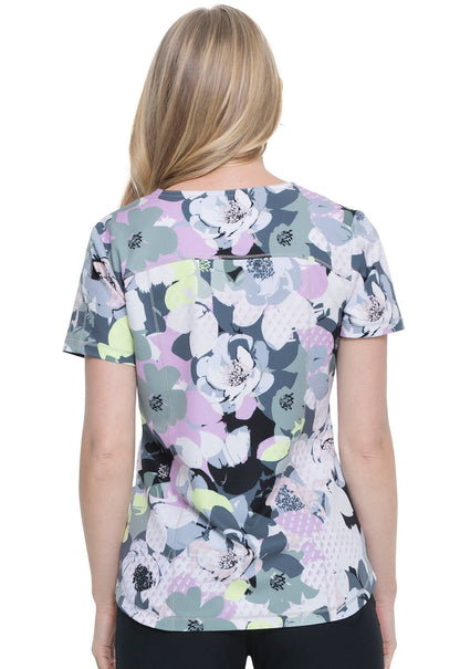 Floral Print Dickies Dynamix V Neck Scrub Top DK731 GRGO - Scrubs Select