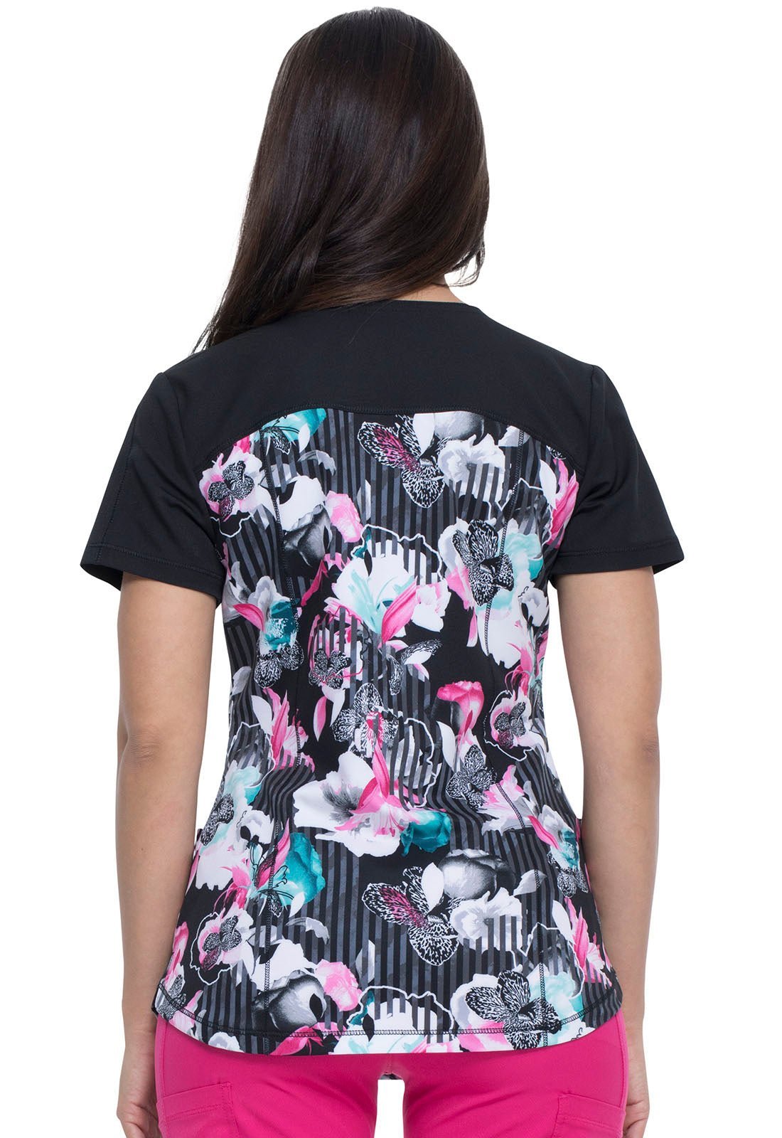 Floral Print Dickies Dynamix V Neck Scrub Top DK732 MTTR - Scrubs Select