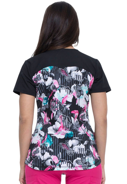 Floral Print Dickies Dynamix V Neck Scrub Top DK732 MTTR - Scrubs Select