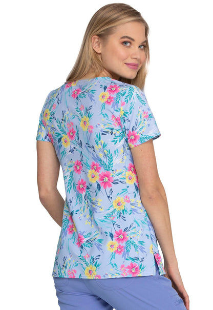 Floral Print Shaped V Neck Scrub Top HS601 LEGG - Scrubs Select
