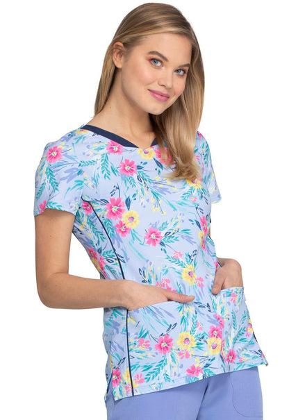 Floral Print Shaped V Neck Scrub Top HS601 LEGG - Scrubs Select