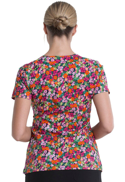 Floral Print V Neck Scrub Top DK700 STYT - Scrubs Select