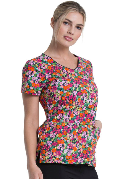 Floral Print V Neck Scrub Top DK700 STYT - Scrubs Select
