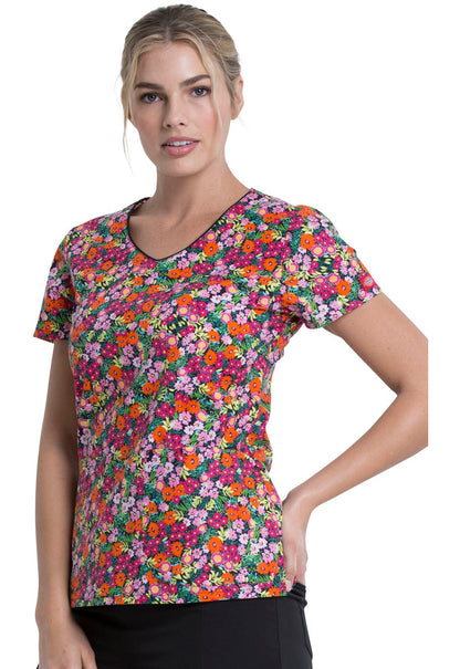 Floral Print V Neck Scrub Top DK700 STYT - Scrubs Select