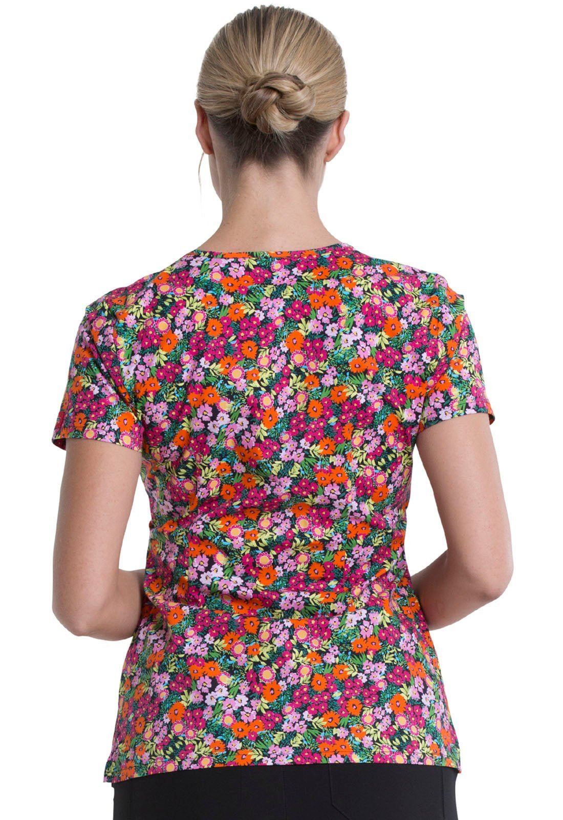 Floral Print V Neck Scrub Top DK700 STYT - Scrubs Select