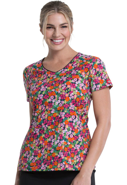 Floral Print V Neck Scrub Top DK700 STYT - Scrubs Select