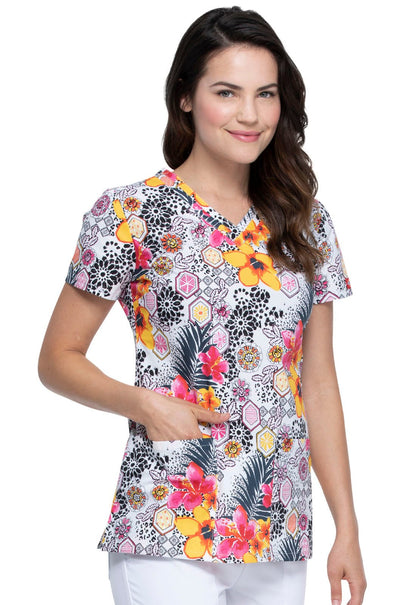 Floral Print V Neck Scrub Top DK708 LEJU - Scrubs Select