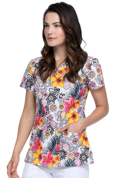 Floral Print V Neck Scrub Top DK708 LEJU - Scrubs Select