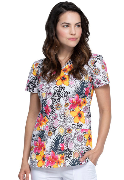 Floral Print V Neck Scrub Top DK708 LEJU - Scrubs Select