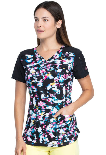Floral Print V Neck Scrub Top DK732 FLMT - Scrubs Select