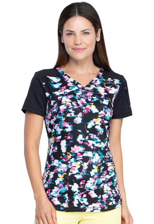 Floral Print V Neck Scrub Top DK732 FLMT - Scrubs Select