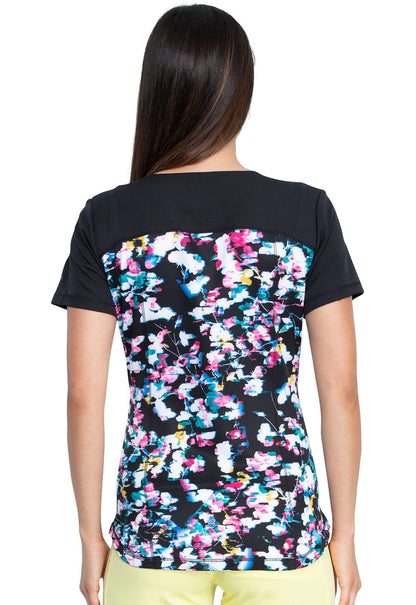 Floral Print V Neck Scrub Top DK732 FLMT - Scrubs Select