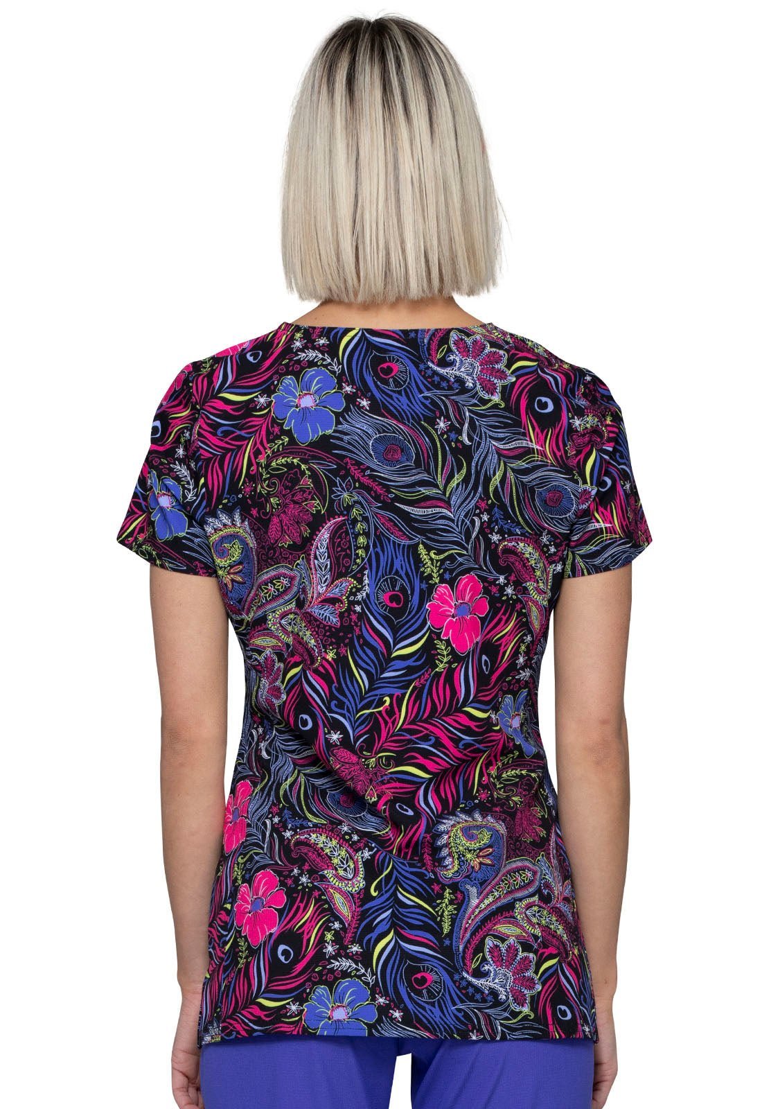Floral Print V Neck Scrub Top HS614 GYQU - Scrubs Select