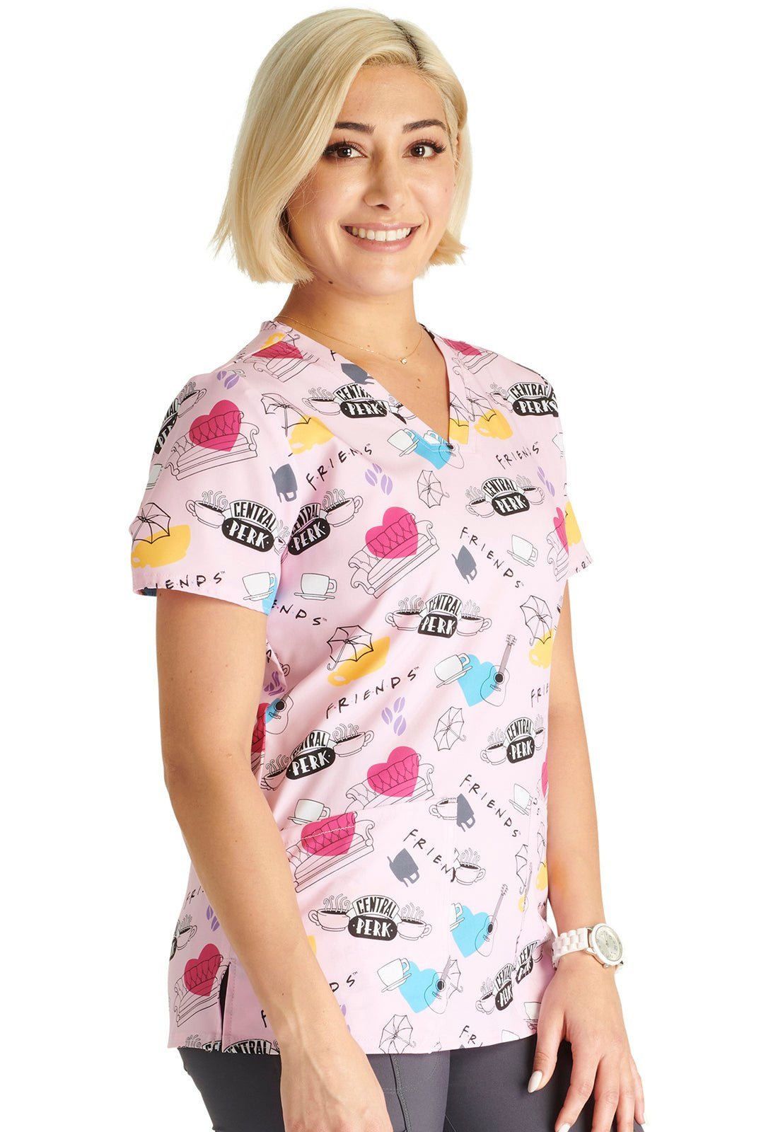 Friends Cherokee Tooniforms Licensed Warner Bros V Neck Scrub Top TF738 IECT - Scrubs Select