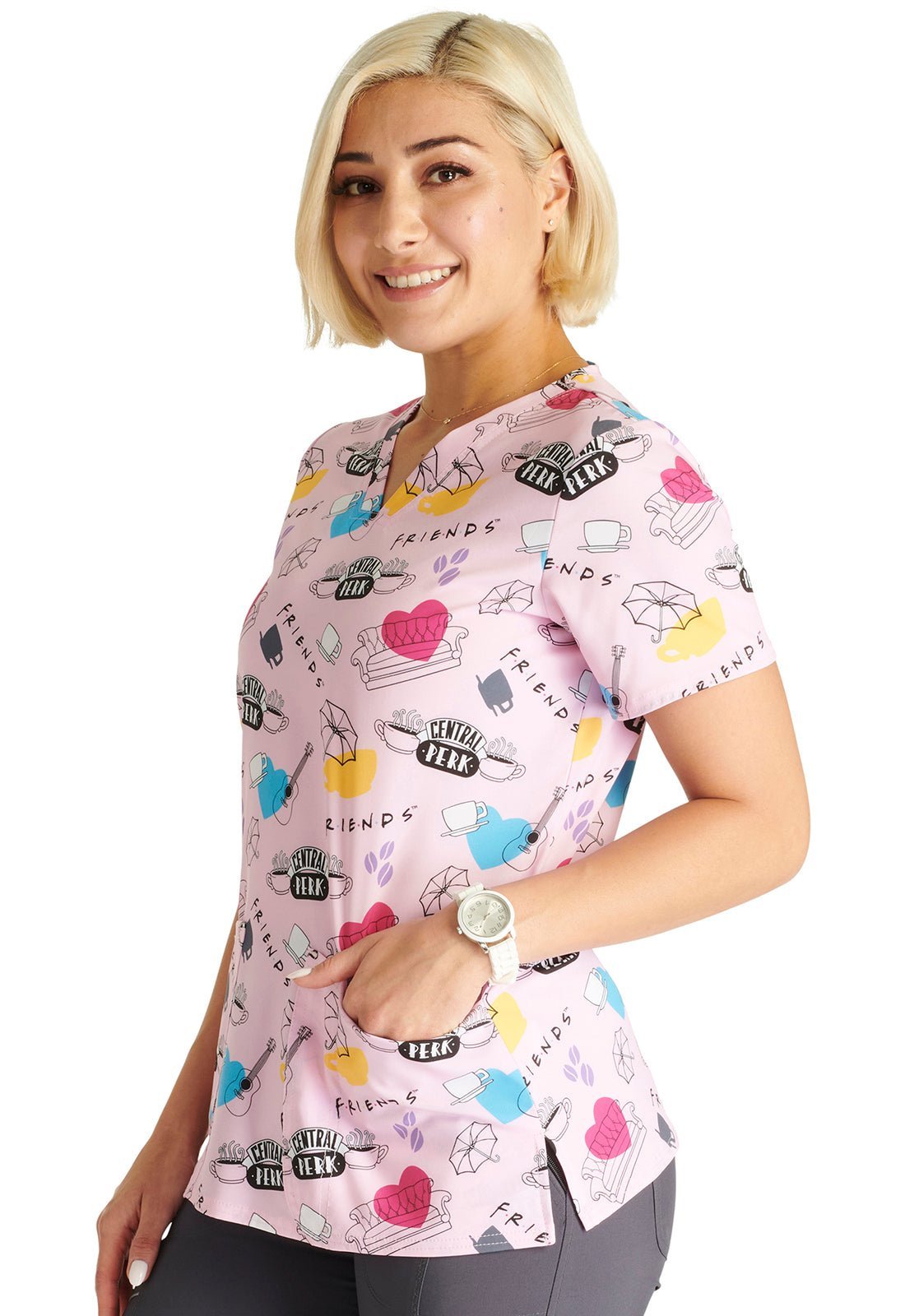 Friends Cherokee Tooniforms Licensed Warner Bros V Neck Scrub Top TF738 IECT - Scrubs Select