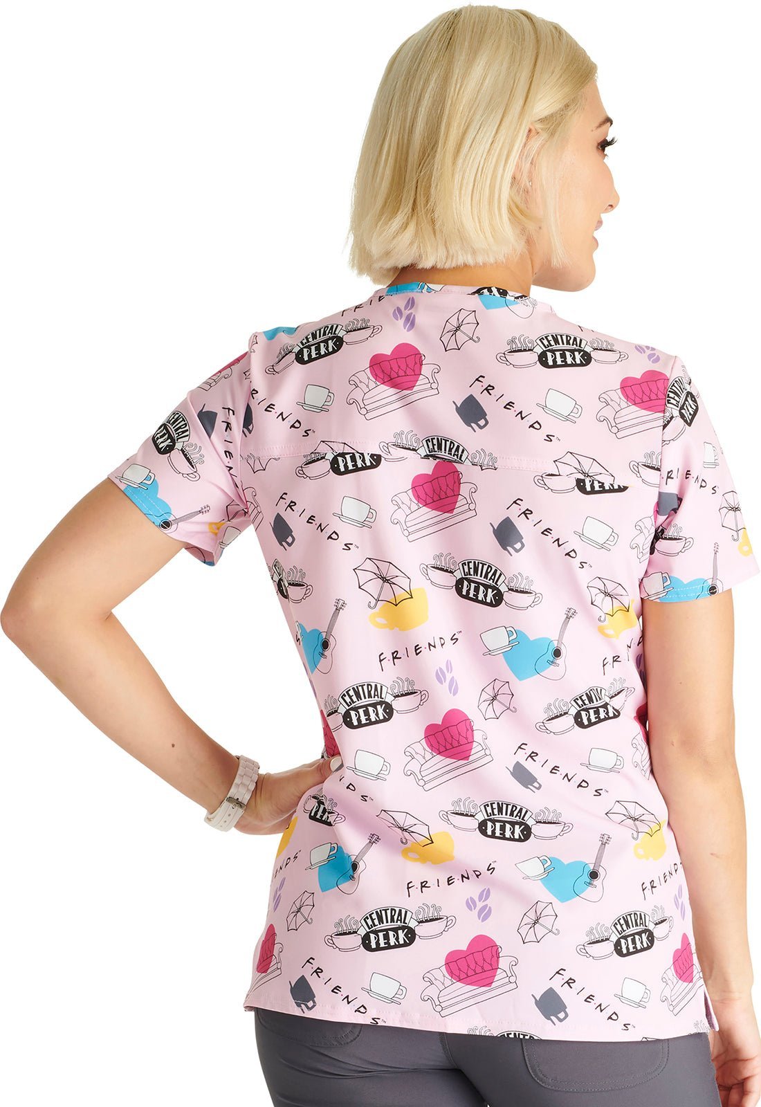 Friends Cherokee Tooniforms Licensed Warner Bros V Neck Scrub Top TF738 IECT - Scrubs Select