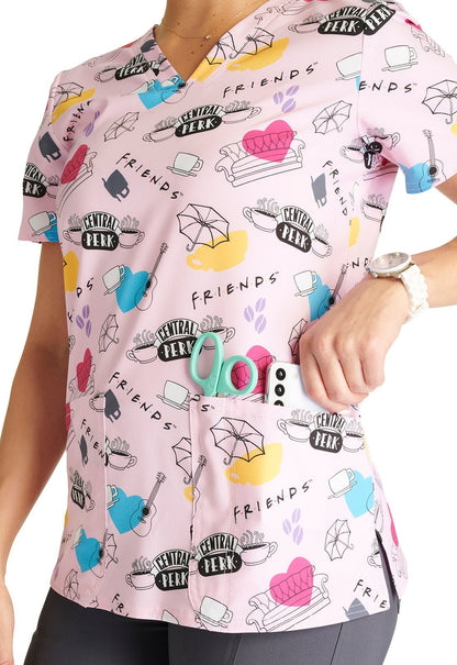 Friends Cherokee Tooniforms Licensed Warner Bros V Neck Scrub Top TF738 IECT - Scrubs Select