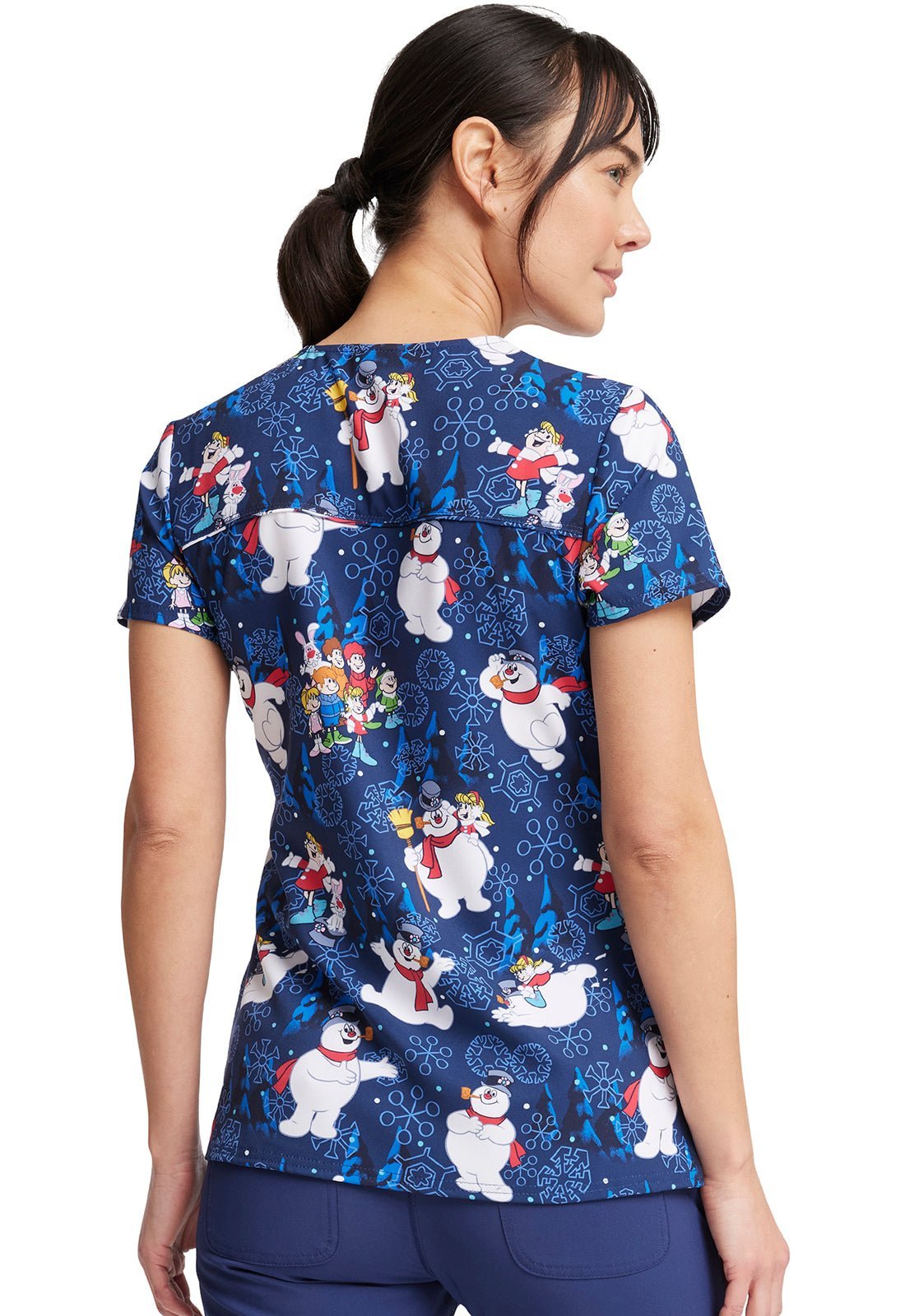 Frosty The Snowman Cherokee Tooniforms Christmas V Neck Scrub Top TF666 FRSAC - Scrubs Select