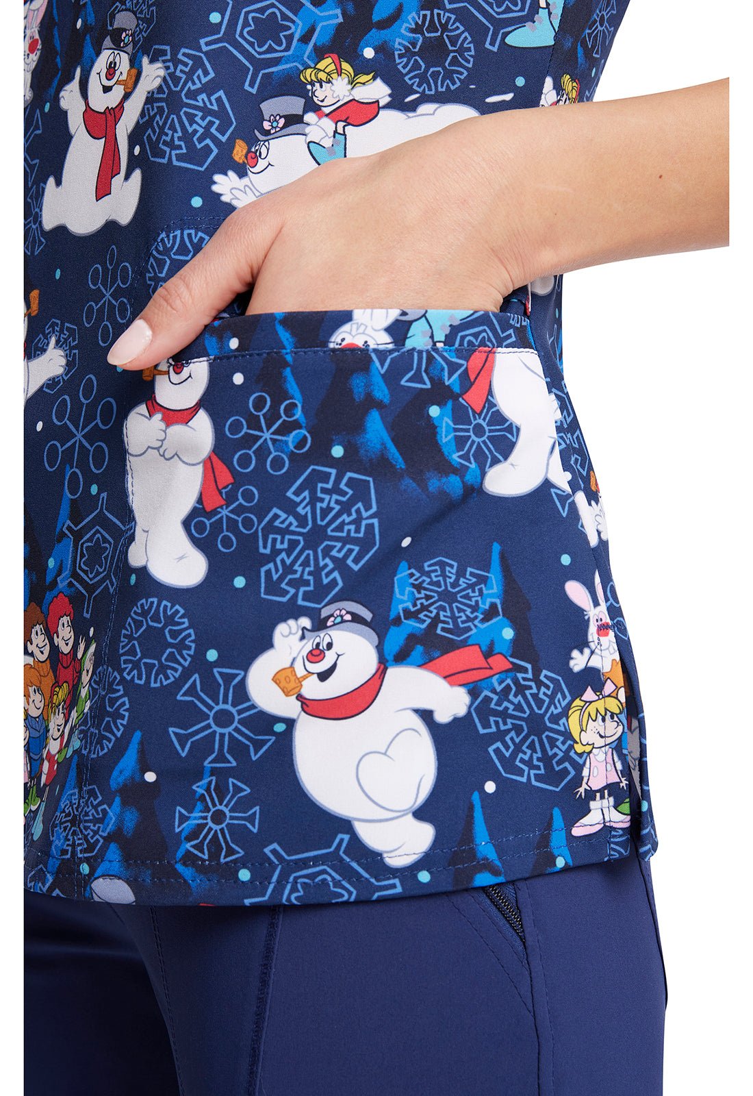 Frosty The Snowman Cherokee Tooniforms Christmas V Neck Scrub Top TF666 FRSAC - Scrubs Select