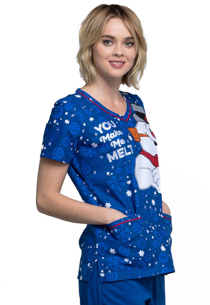 Frosty The Snowman Tooniforms Licensed Christmas V Neck Scrub Top TF634 FRMMG - Scrubs Select