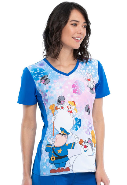 Frosty The Snowman Tooniforms Licensed V Neck Scrub Top TF627 FRLN - Scrubs Select