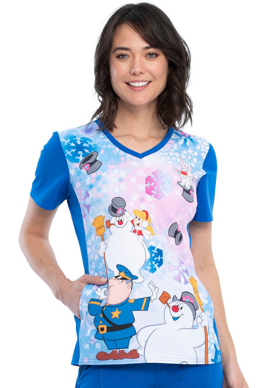 Frosty The Snowman Tooniforms Licensed V Neck Scrub Top TF627 FRLN - Scrubs Select